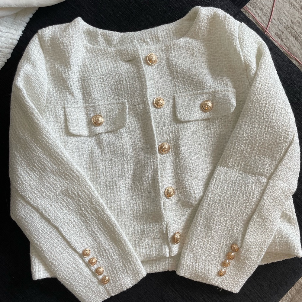 White Blazer Jacket with gold buttons